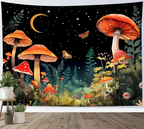Miniatura 13 de WEENEO Tapiz de pared de bosque de hongos, acuarela, abstracto, hippie, hongos, plantas, tapices de pared, tapiz botánico natural, tapiz para colgar