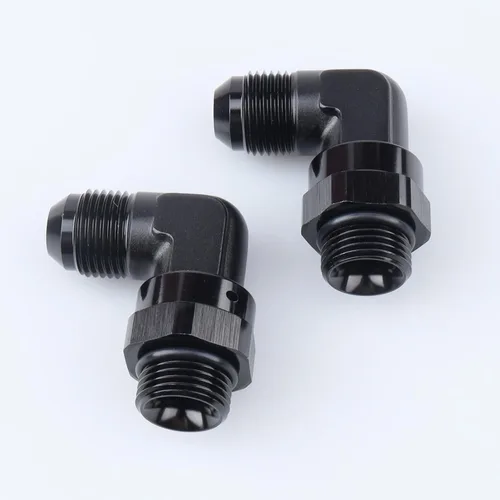 Miniatura 4 de AC PERFORMANCE Adaptador de ajuste de rosca de tubo de aluminio de 90 grados -8 AN macho a -8 AN ORB con junta tórica O Ring Port giratorio, negro