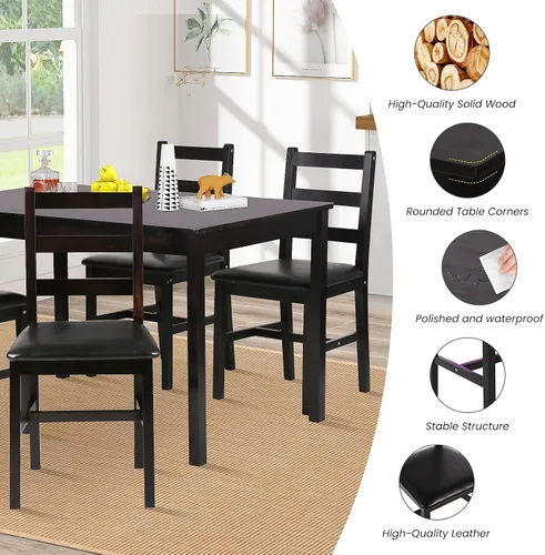Miniatura 3 de Juego de Mesa de Cocina de 5 Piezas Juego de Mesa de Comedor Mesa Cuadrada de Madera Resistente y Sillas Juego de Mesa de Desayuno para 4 Personas