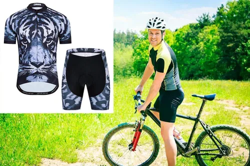 Miniatura 4 de Conjunto de camiseta de ciclismo para hombre, camisa de manga corta y pantalones cortos acolchados 3D, traje de ciclismo
