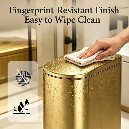 Miniatura 4 de ELPHECO Basurero de baño con tapa de cierre suave, 3.5 galones / 13.5 litros de acero inoxidable con cubo interior extraíble, papelera para baño