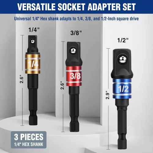 Miniatura 2 de WORKPRO Juego de Adaptadores de Dado de Grado de Impacto, Unidad de 1/4", 3/8" y 1/2", Punta de Destornillador con Extensión y Soporte, para Taladro