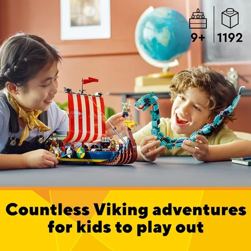 Miniatura 3 de LEGO Creator 3 en 1 Barco Vikingo y La Serpiente de Midgard 31132, Juego de Construcción de Barco y Serpiente para Figura de Casa o Lobo, Regalos