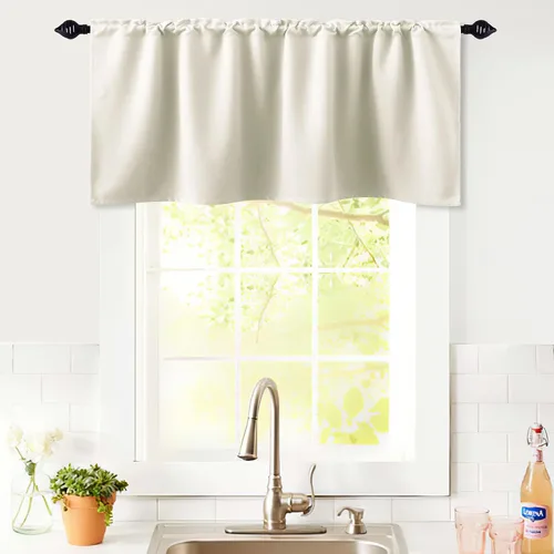 KOUFALL Cenefa beige para ventanas de 16 pulgadas de largo, cortinas cortas para filtrar la luz sobre el fregadero