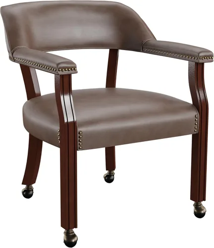 Miniatura 14 de Steve Silver Furniture - Silla de comedor con brazo de torneo con ruedas, tapizada con ribete de clavos, para sala de estar, comedor, cuero vegano