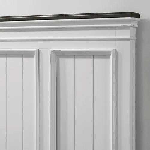 Miniatura 4 de Roundhill Furniture Clelane Shiplap - Cama con paneles de madera, tamaño Queen, color blanco desgastado y nogal