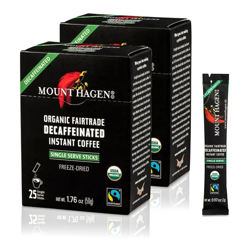 Miniatura 12 de Mount Hagen 25 paquetes de café descafeinado instantáneo de una sola porción – 1 paquete Granos arábica orgánicos descafeinados de tostado medio