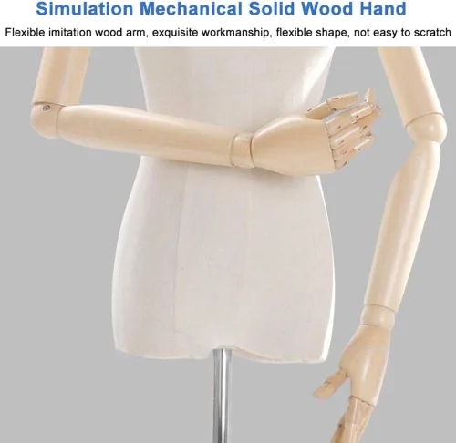 Miniatura 4 de Upgraded Female Dress Form - Mannequin Torso Body with Wood Arm & Tripod Stand, 53-70 Inch Height Adjustable for Clothing Display Interesting(Wood