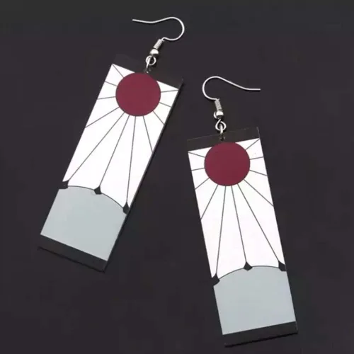 Miniatura 3 de Pendientes Tanjiro y Hanafuda, pendientes de acrílico, aretes de anime Kimetsu No Yaiba Cosplay
