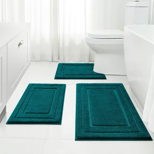HOMEIDEAS Juego de alfombras de baño de 3 piezas, alfombrilla de baño super suave y absorbente antideslizante de microfibra con forma en U (Azul