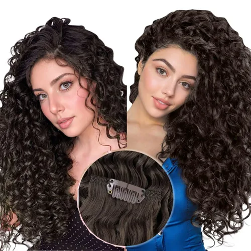 Miniatura 6 de Hetto - Extensiones de cabello humano onduladas con clip, color #2 castaño oscuro, extensiones de cabello humano natural para cabeza completa