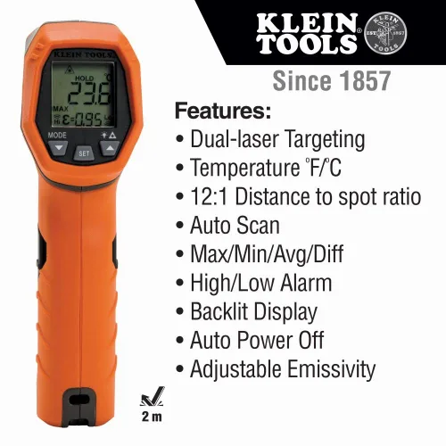 Miniatura 3 de Klein Tools IR5 Termómetro infrarrojo láser dual 12:1 y kit de herramientas de búsqueda de disyuntores 80016 con accesorios, juego de 2 piezas