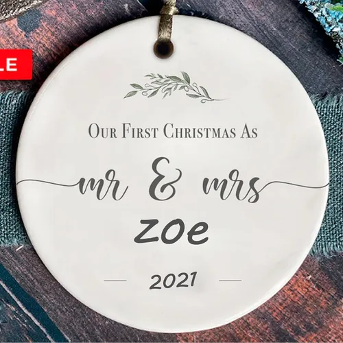 Miniatura 4 de Adorno de matrimonio de 1ª Navidad – Adorno de Navidad «Just Married» – Adorno de señor y señora – Adornos de boda – 1ª Navidad comprometida