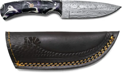 Titan International Knives Cuchillo de caza y desollado de acero de Damasco | Hecho a mano 1095 4340 mezcla de carbono machacado a mano | Mango