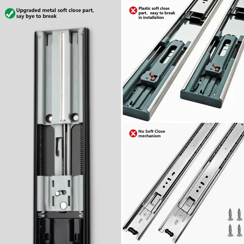 Miniatura 5 de homdiy 10 pares de correderas de cajón de cierre suave de 18 pulgadas, color negro, extensión completa, resistente, rodamientos de bolas de montaje
