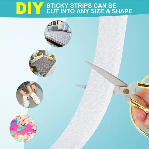 Miniatura 4 de Rollo de cinta de gancho y bucle de 20 pies x 1 pulgada con adhesivo resistente - Tiras de cinta de montaje de sujetadores con parte trasera