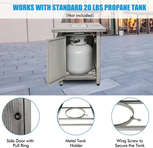 Miniatura 5 de Tangkula Patiojoy - Mesa de fuego de propano de 43 pulgadas, mesa de fuego de gas para exteriores de 50,000 BTU con mesa de grano de madera