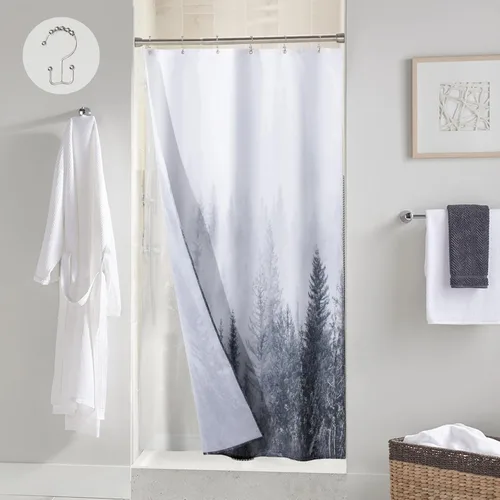 Miniatura 11 de ORTIGIA Juego de cortina de ducha pequeña 3 en 1 y forro de PEVA transparente, 36 x 72 pulgadas de ancho medio con 6 ganchos de doble cara, cortinas