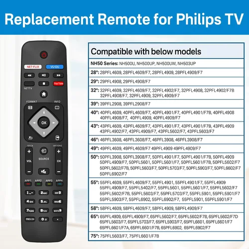 Miniatura 2 de NH500UP - Reemplazo de mando a distancia compatible con Philips TV Remote Reemplazo con cubierta azul brillante para NH500U NH500UW NH503UP
