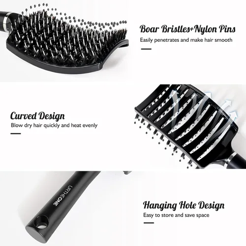 Miniatura 2 de URTHEONE Cepillo para el cabello, cepillo desenredante de cerdas de jabalí, cepillo de pelo curvado ventilado para mujeres, hombres, niños, rizado