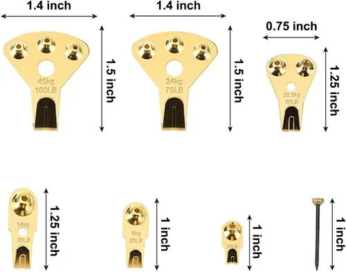 Miniatura 3 de Kit de 125 piezas para colgar cuadros resistentes con clavos para madera/paneles de yeso - Colgadores profesionales para lienzo, cuadros de oficina