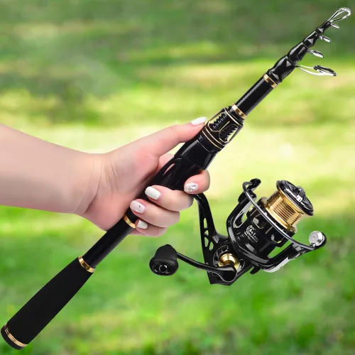 Miniatura 2 de Combo de Caña de Pescar y Carrete - Caña de Pescar Telescópica de Fibra de Carbono con Combo de Carrete Giratorio 2000 - Juego de Aparejos de Pesca