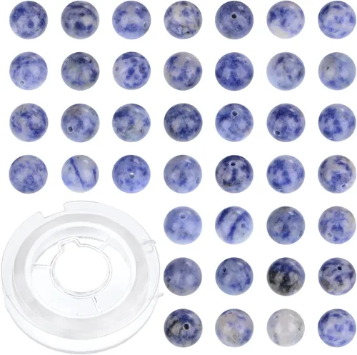 Miniatura 30 de 100 cuentas sueltas redondas de jade blanco natural de 0.315 pulgadas para fabricación de joyas con cordón elástico de cristal