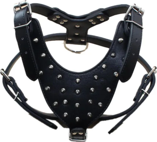 Juego de 3 collares, arneses y correas de cuero con tachuelas para perros medianos y grandes para Pit Bull, Mastín, Boxer, Bull Terrier (negro, M)