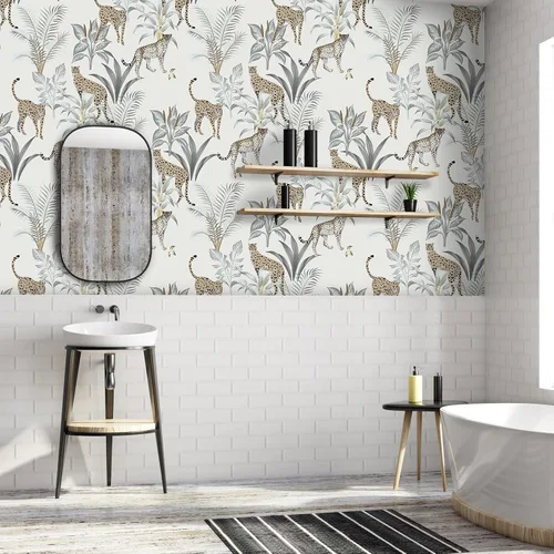 Miniatura 4 de VaryStyle Papel pintado de guepardo de la selva de 17.7 x 118 pulgadas, papel tapiz de leopardo de animales para despegar y pegar, papel de pared