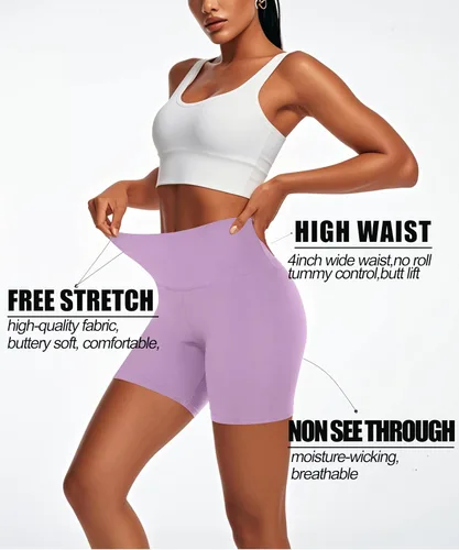 Miniatura 10 de Pantalones cortos de ciclismo de cintura alta para mujer, 5 pulgadas, control de abdomen, atléticos, correr, gimnasio, yoga, pantalones cortos