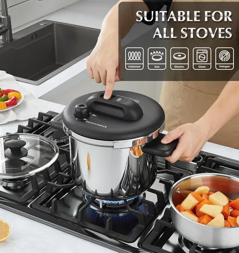 Miniatura 5 de KOCH SYSTEME CS Olla a presión de acero inoxidable 6.3QT, Olla de Presion, cocinas a presión 3 en 1, botón de bloqueo fácil de una pulsación