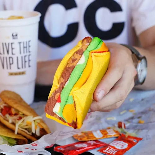 Miniatura 5 de AGRIMONY Divertidos calcetines con diseño de hamburguesa y hotdog con tacos y palomitas de maíz, calcetines de comida novedosos para cumpleaños