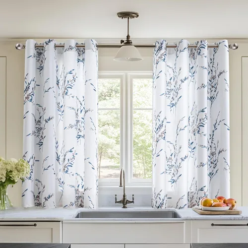 MYSKY HOME Cortinas florales de 45 pulgadas de largo, con aislamiento térmico y filtrado de luz, cortinas suaves para dormitorio, baño, ojales en la