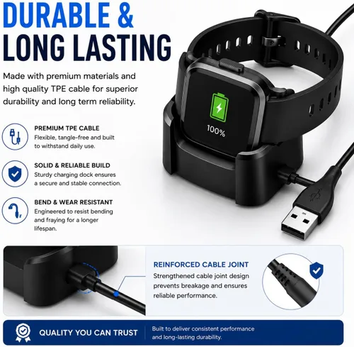 Miniatura 6 de Master Cables Cargador de repuesto para reloj inteligente Fitbit Versa, cable de carga USB, adaptador de base con carga rápida y protección