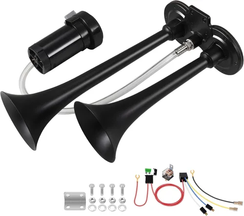 Miniatura 13 de Bocina de tren para camión de 150 db 12 V, bocina de aire doble súper ruidosa con compresor, adecuada para cualquier vehículo de 12 V, tren, coche