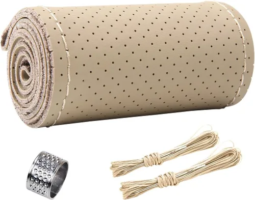 Miniatura 8 de ZIMISI Funda para Volante de Cuero Genuino, Envoltura de Costura Antideslizante y Transpirable para Coche, Costura DIY con Hilo y Aguja, Funda