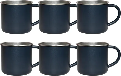 Miniatura 4 de AGH Paquete de 6 tazas de café de 14 onzas con asa, taza de acero inoxidable con asa, taza de café de metal para campamento, juego de tazas