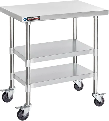 Miniatura 20 de Mesa de trabajo DuraSteel de acero inoxidable 30" x 24" x 34" de altura con 4 ruedas giratorias - Mesa de trabajo para preparación de alimentos