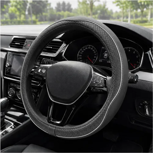 Miniatura 15 de Funda para volante de automóvil, 15 pulgadas, antideslizante, de cuero transpirable, protector de volante suave envolvente completo para hombres