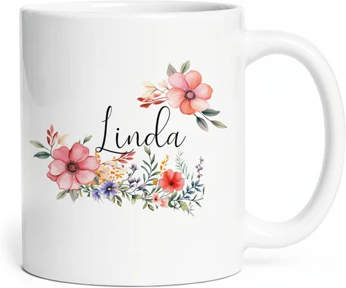Miniatura 10 de Taza de cerámica blanca con monograma de letra inicial personalizada, alfabeto floral, nombre personalizado y inicial A-Z, taza de café de 11 onzas