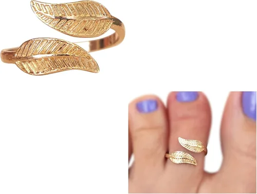 Handmade Silver Leaf Wrap Adjustable Toe Ring, 925 Sterling Silver, Classic Floral Open Toe, Pinky or Knuckle Rings for Women, foot bare jewelry