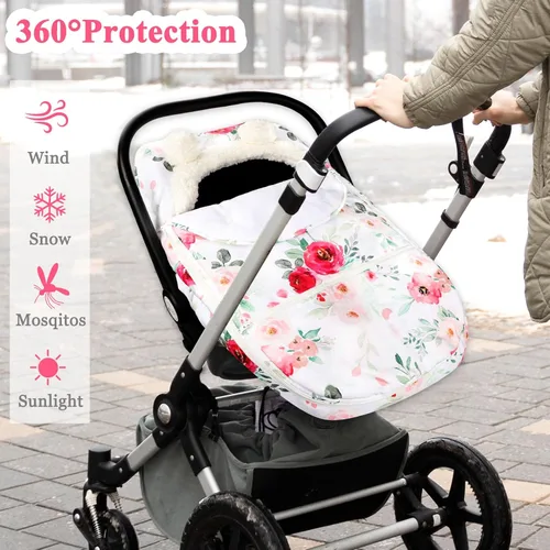 Miniatura 4 de Fundas de asientos de automóvil para bebés de invierno, funda de asiento de automóvil con flores para niñas, funda acogedora y cálida