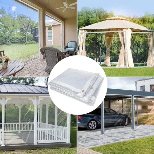 Miniatura 7 de Cortina de lona transparente para exteriores, 6 x 8 pies, impermeable, a prueba de viento, 24 mil, lona de vinilo transparente para patio, pérgola