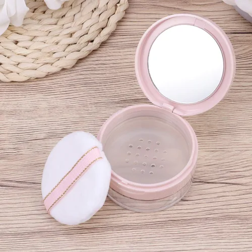 Miniatura 2 de SOLUSTRE Estuche de polvo con espejo con soplo, contenedor de polvo suelto vacío portátil, caja de maquillaje compacta, diseño resistente a