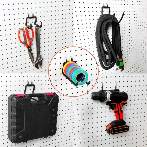 Miniatura 6 de Juego de 12 ganchos para tablero de clavijas para taladros, accesorios, herramientas de garaje o banco de trabajo, suministros de manualidades