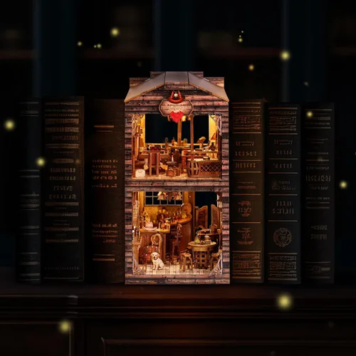Miniatura 6 de Kit de rincón de libros - Kit de modelo de casa en miniatura y callejón de casa de muñecas de bricolaje, decoración de biblioteca de rompecabezas