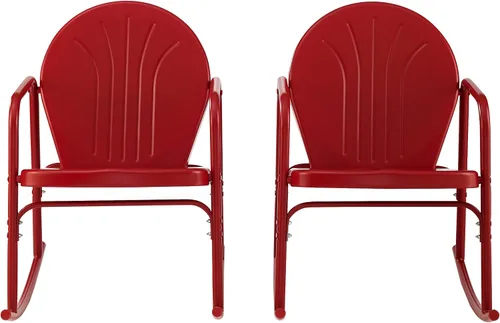 Miniatura 6 de Crosley Furniture Griffith - Juego de 2 mecedoras de metal retro para exteriores, para porche, terraza, balcón, patio trasero, rojo brillante