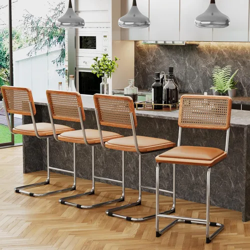 Miniatura 14 de Alunaune Juego de 2 sillas de comedor modernas de mediados de siglo, sillas de cocina tapizadas de ratán natural, sillas laterales sin brazos