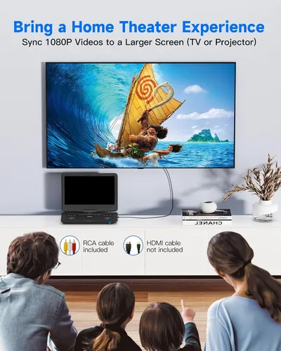 Miniatura 5 de WONNIE Reproductor de Blu Ray portátil de 16.9" con pantalla grande giratoria de 14.1" Full HD 1080P, reproductor de Blu-ray y DVD con salida HDMI