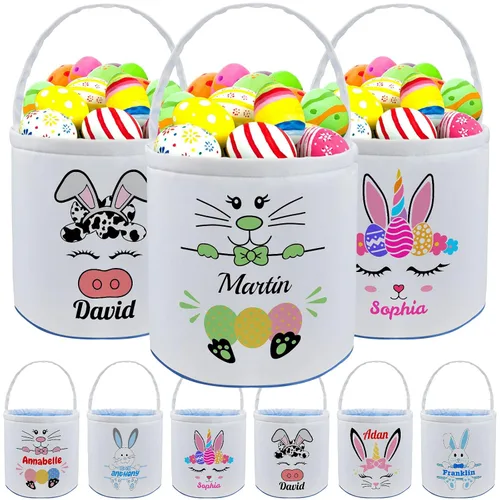 Miniatura 13 de kioskbanks Cesta de Pascua personalizada con nombre para niños, lona personalizada, cubo de Pascua, regalo para niños y niñas Estilo2-azul